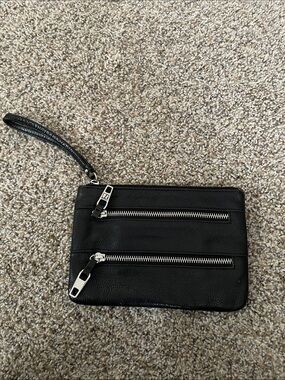 Tignanello Black Leather Wristlet Clutch with Silver Zippers